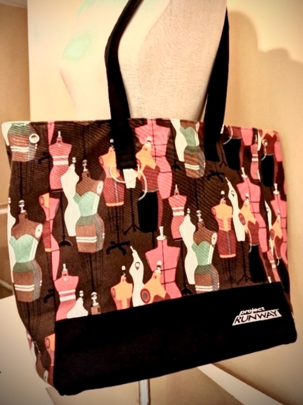 Project Runway Brown and Black Tote with Colorful Mannequin Print